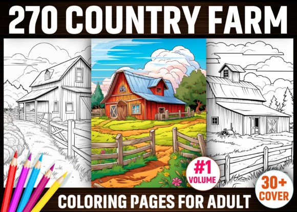 270 Country Farm Coloring Pages for KDP