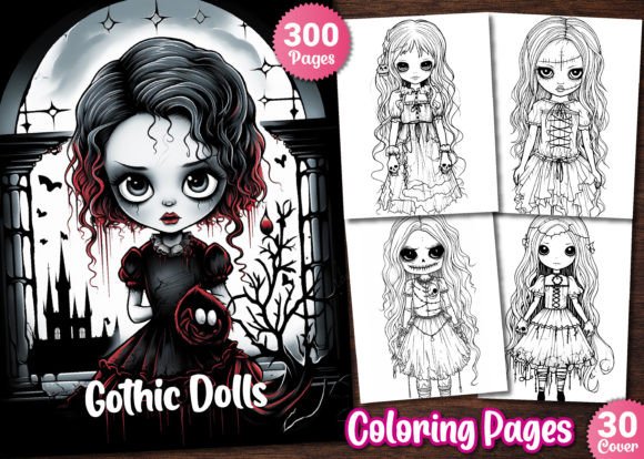 300 Gothic Dolls Coloring Pages KDP