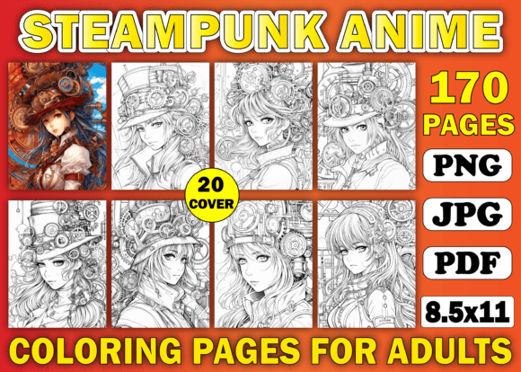 Steampunk Anime Coloring Book for Adults